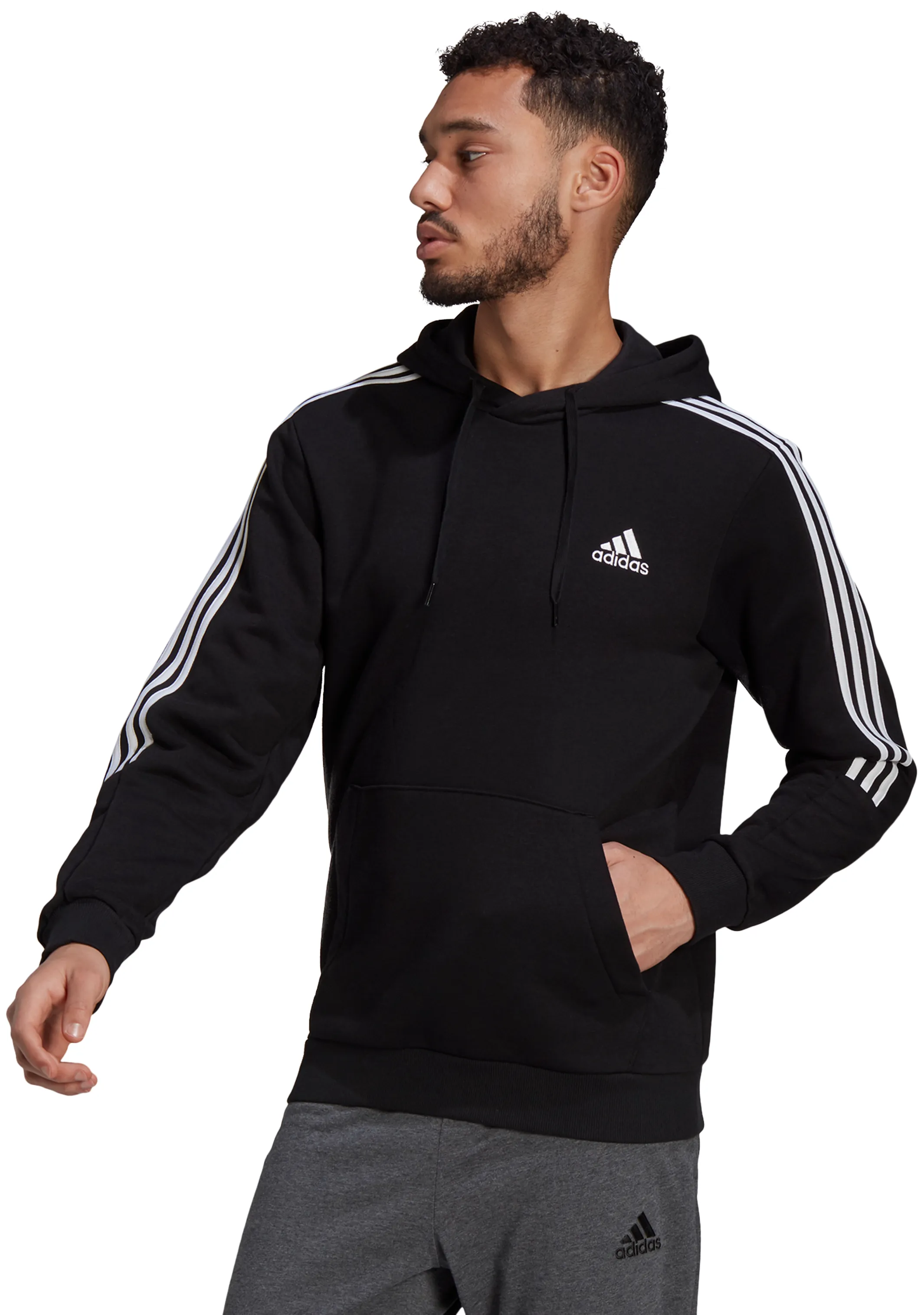 Adidas Herren Essentials Fleece Kapuzenpullover mit 3 Streifen <br> GK9581
