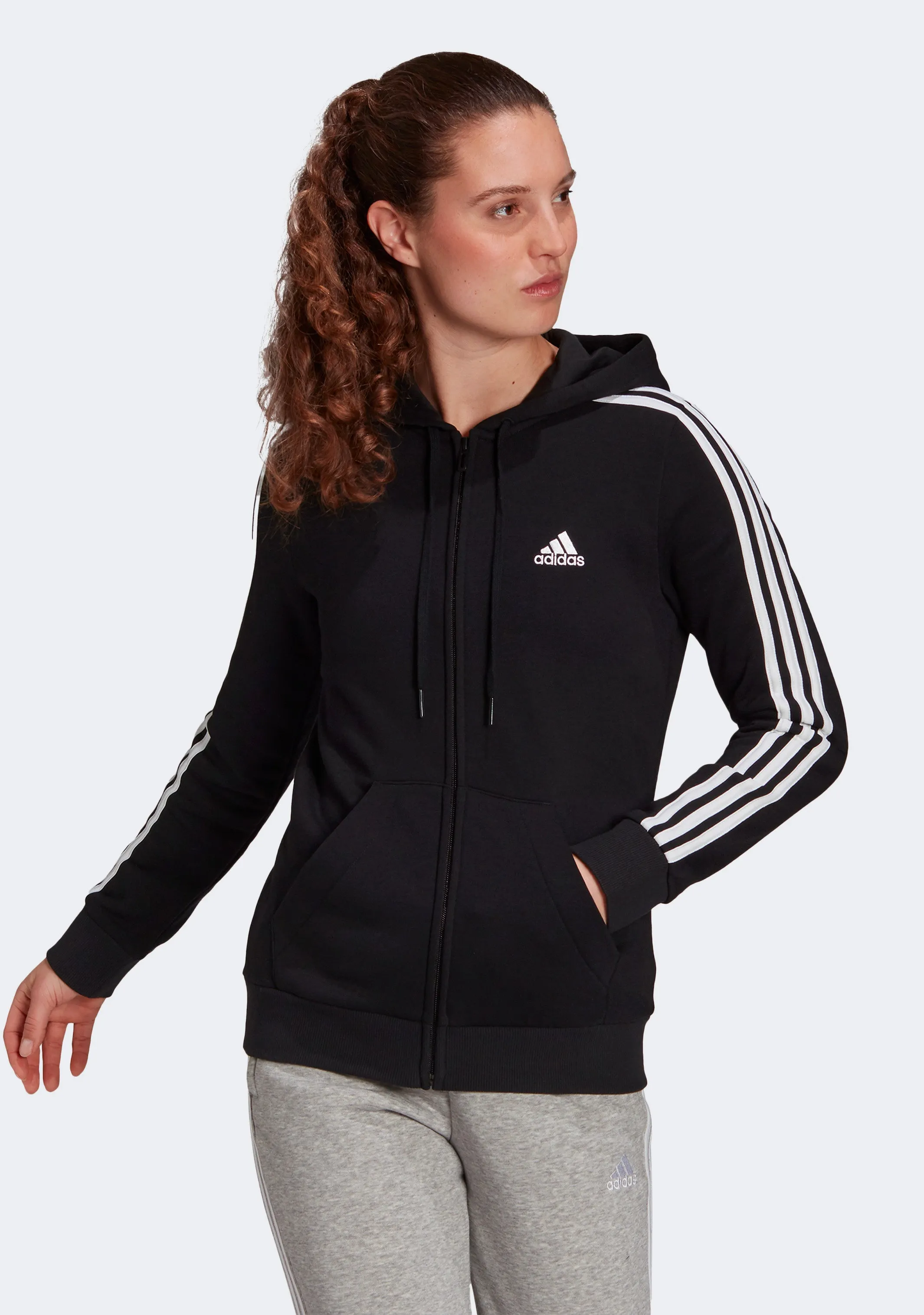 Adidas Damen Fleece 3-Streifen Reißverschluss Kapuzenpullover