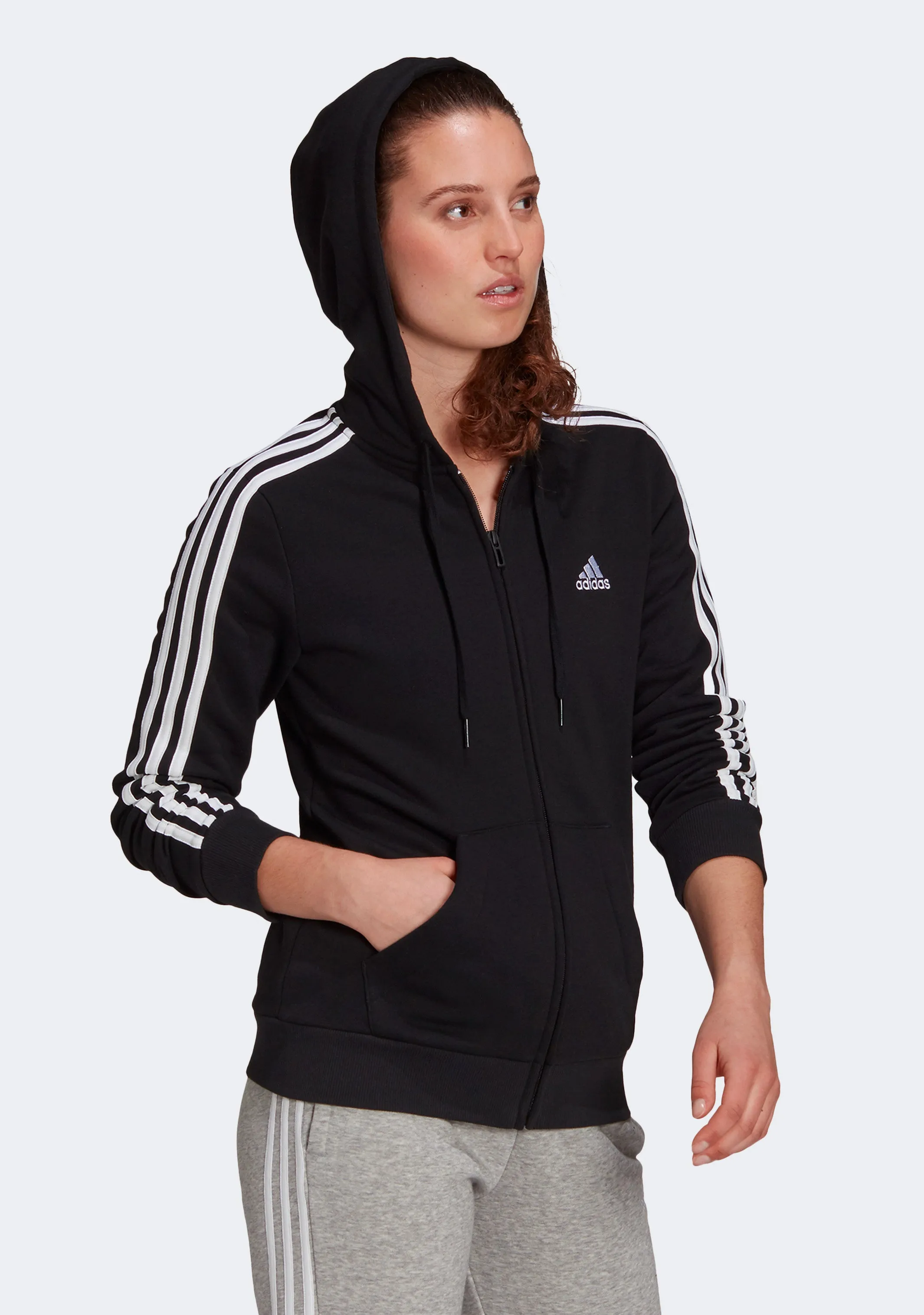Adidas Damen Fleece 3-Streifen Reißverschluss Kapuzenpullover