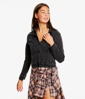 Aeropostale Damen Denimjacke mit extremer Dehnbarkeit - Größe M - Baumwolle - Teen Fashion & Bekleidung Schwarz Aeropostale