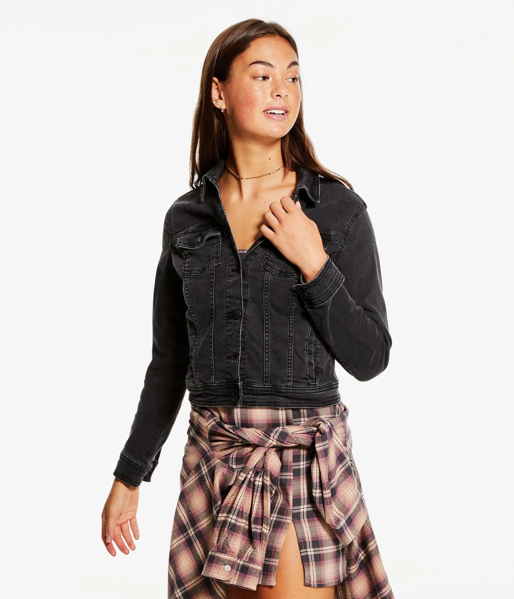 Aeropostale Damen Denimjacke mit extremer Dehnbarkeit - Größe M - Baumwolle - Teen Fashion & Bekleidung Schwarz Aeropostale