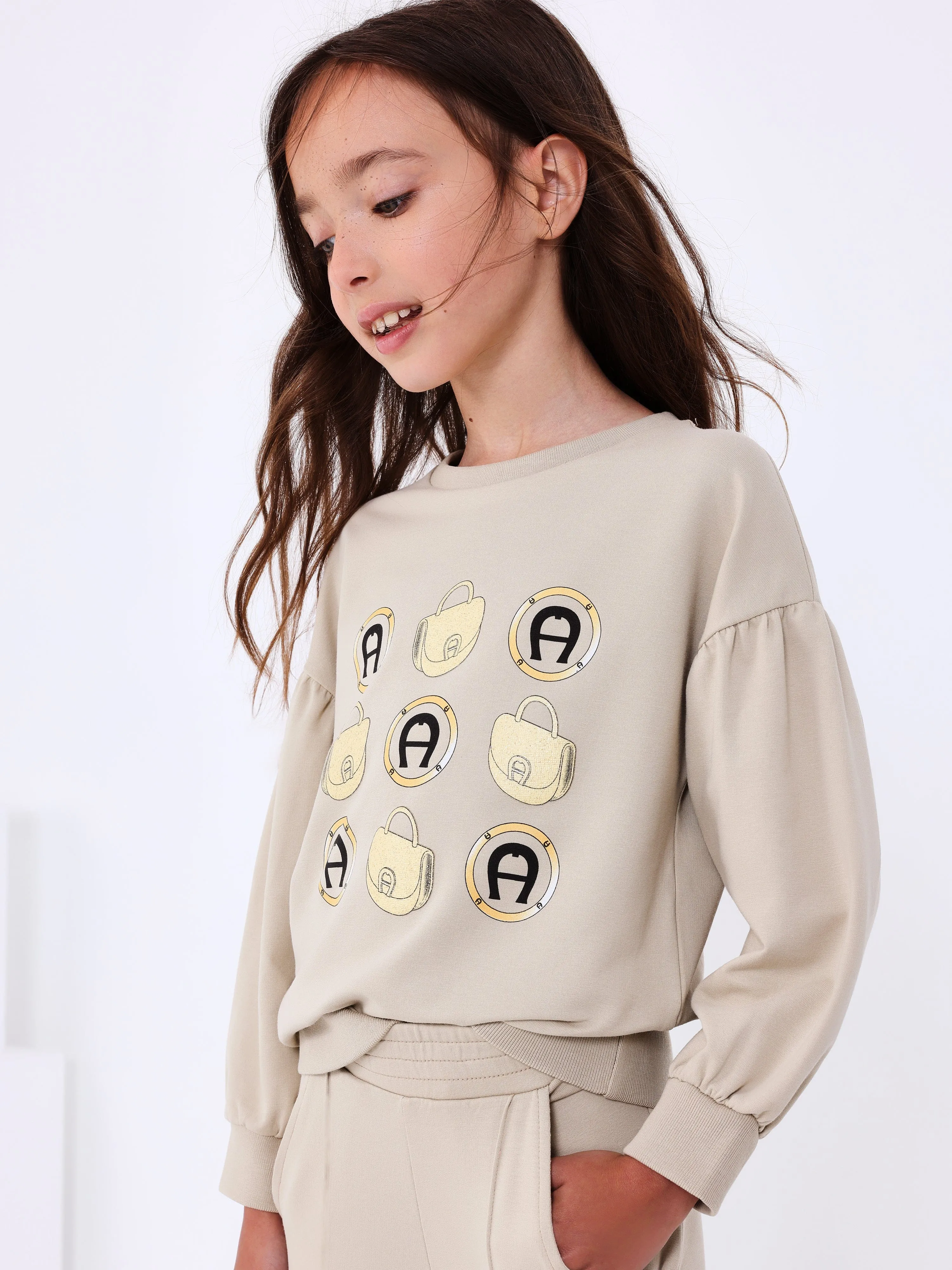 Aigner Mädchen Tasche Druck Logo Sweatshirt in Beige