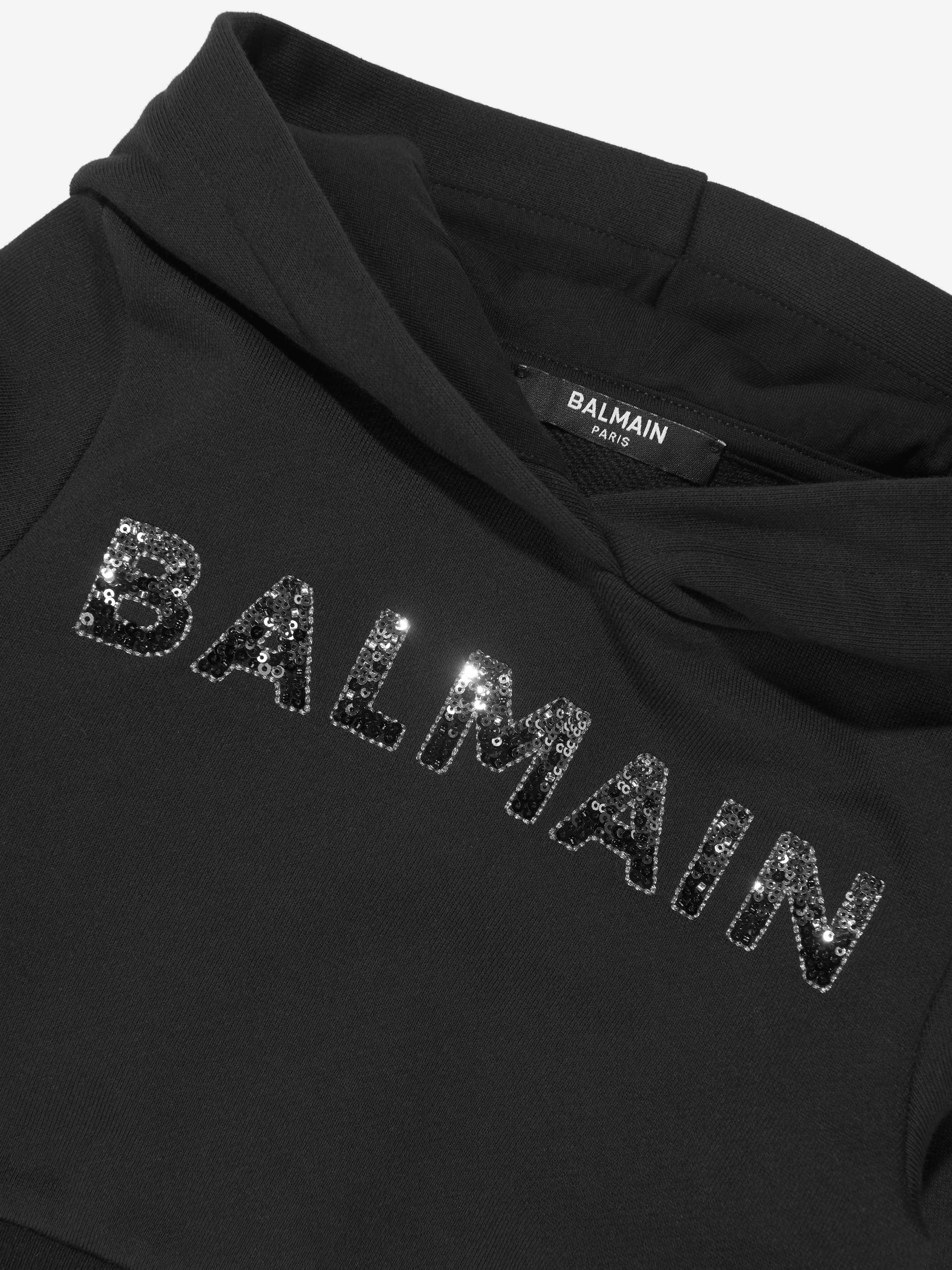 Balmain Mädchen Logo Hoodie in Schwarz