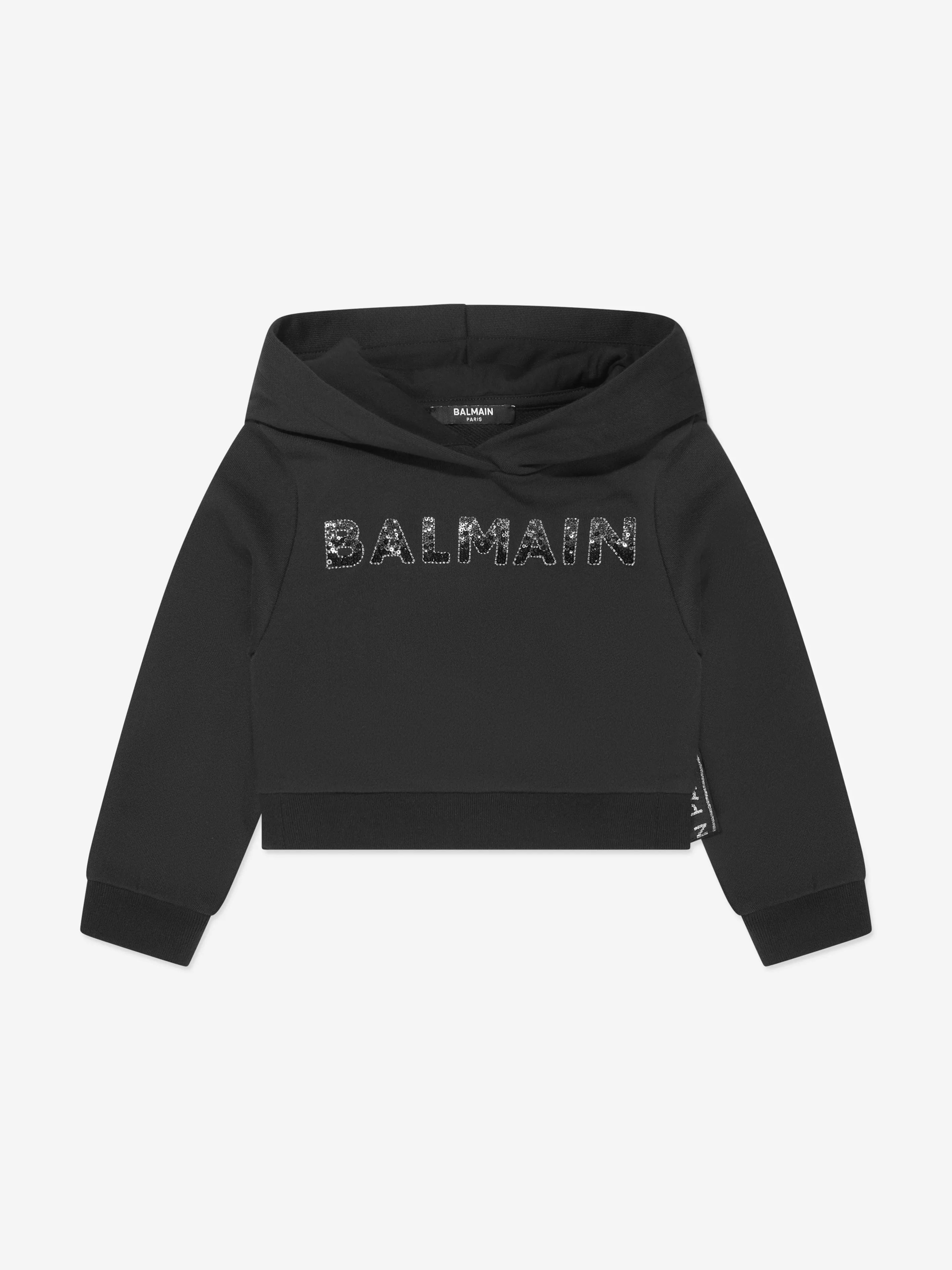 Balmain Mädchen Logo Hoodie in Schwarz