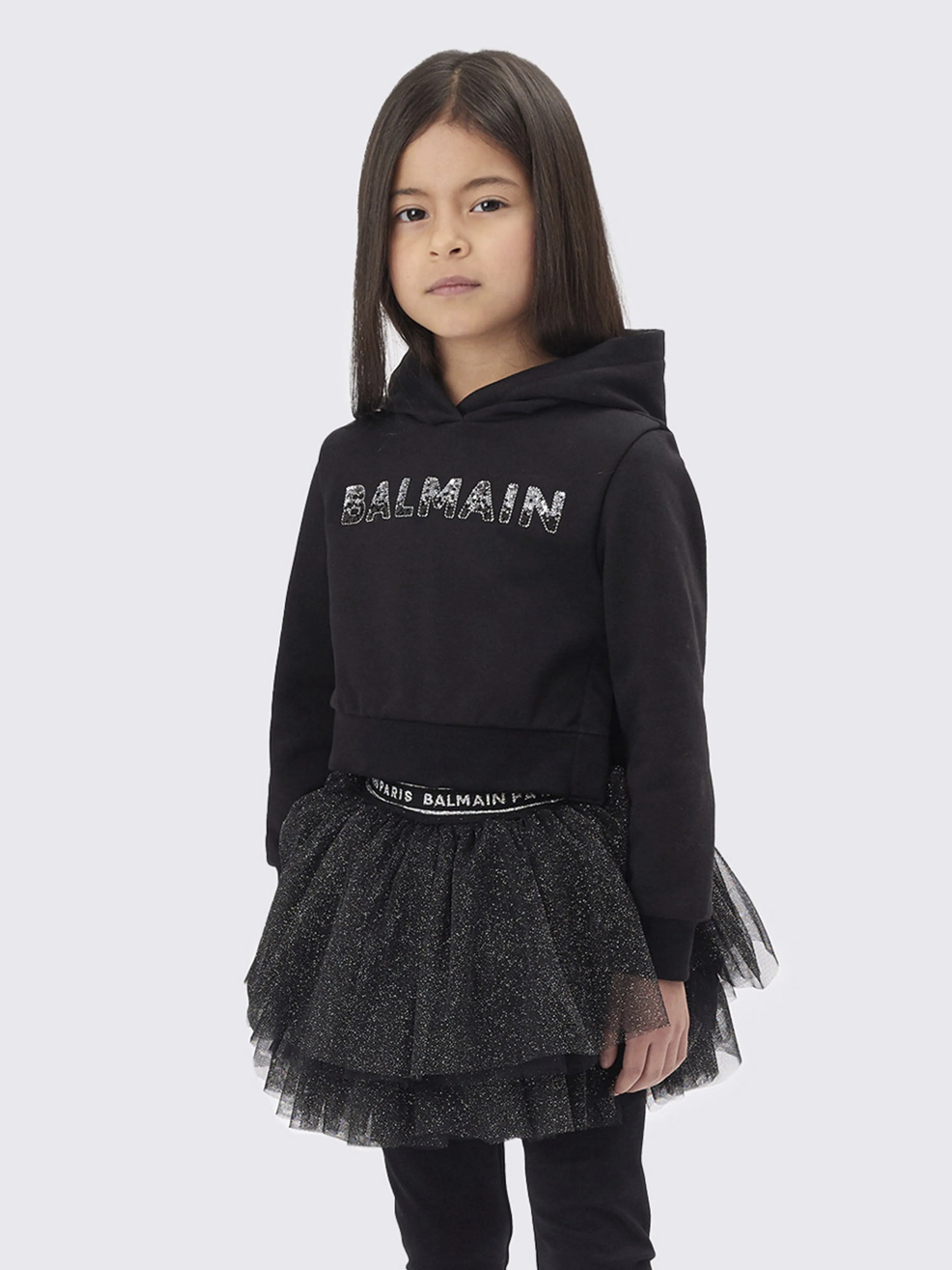 Balmain Mädchen Logo Hoodie in Schwarz