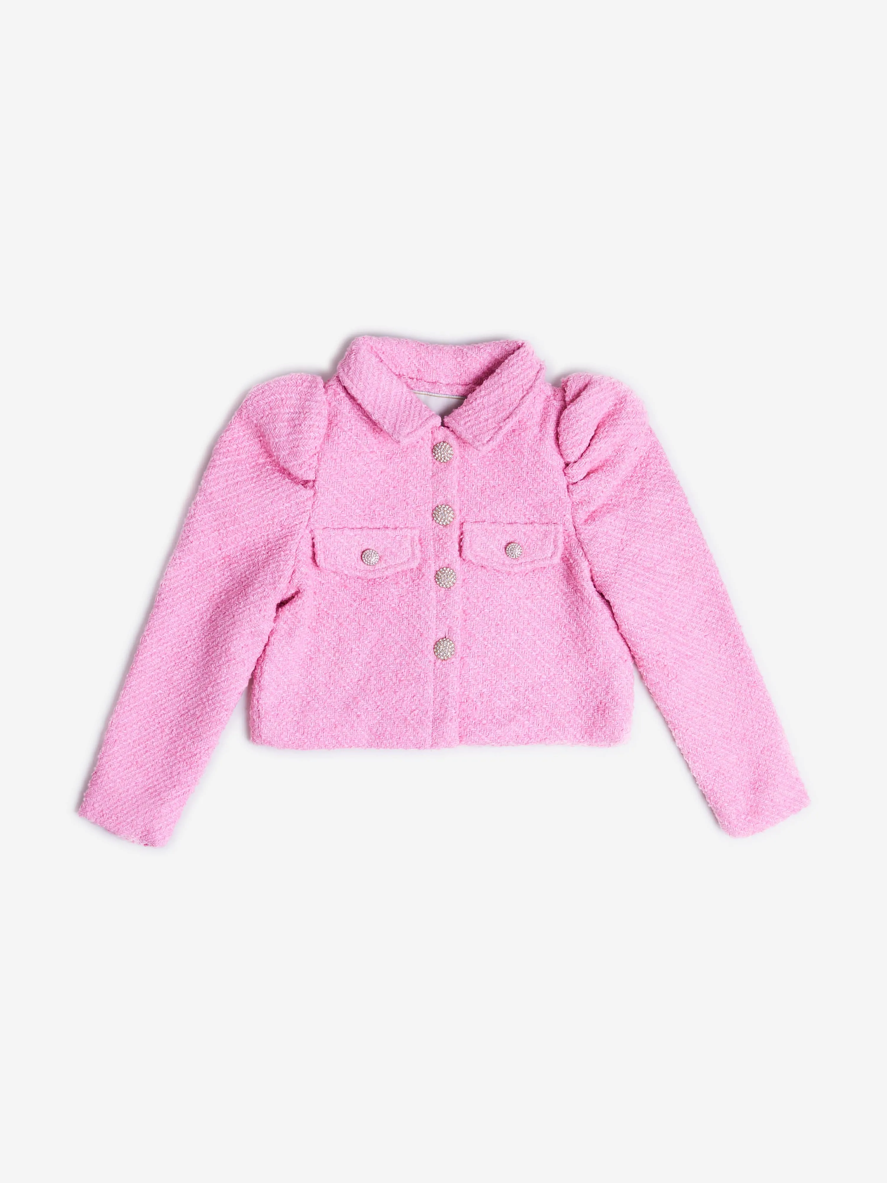 BCBG Girls Tweed Puffärmeljacke in Rosa