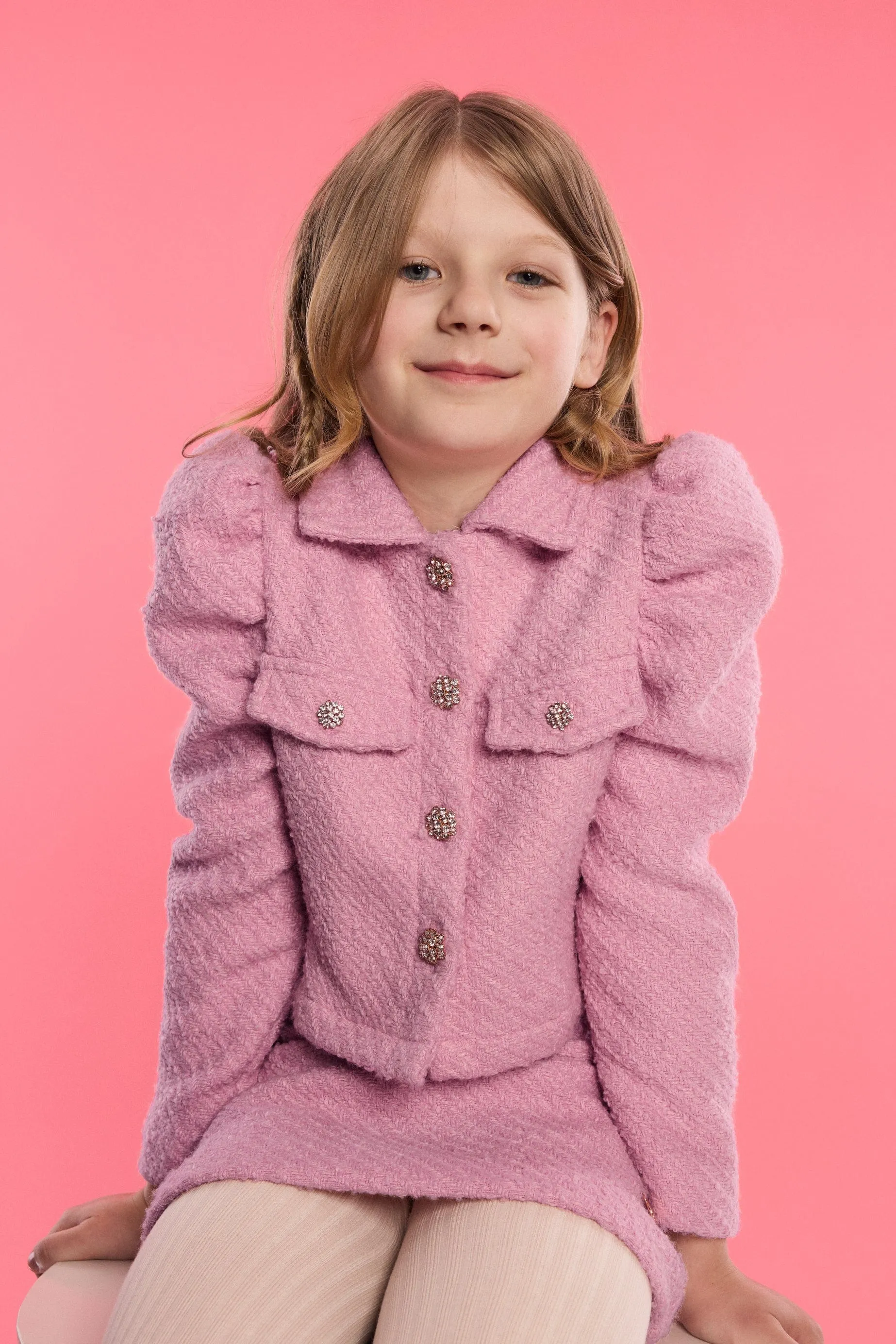 BCBG Girls Tweed Puffärmeljacke in Rosa