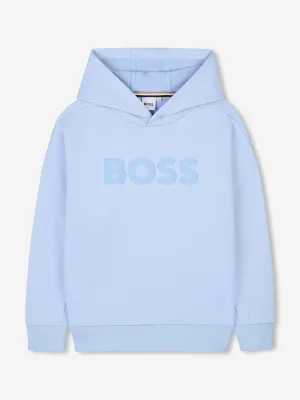 BOSS Boys Logo Print Hoodie in Blau