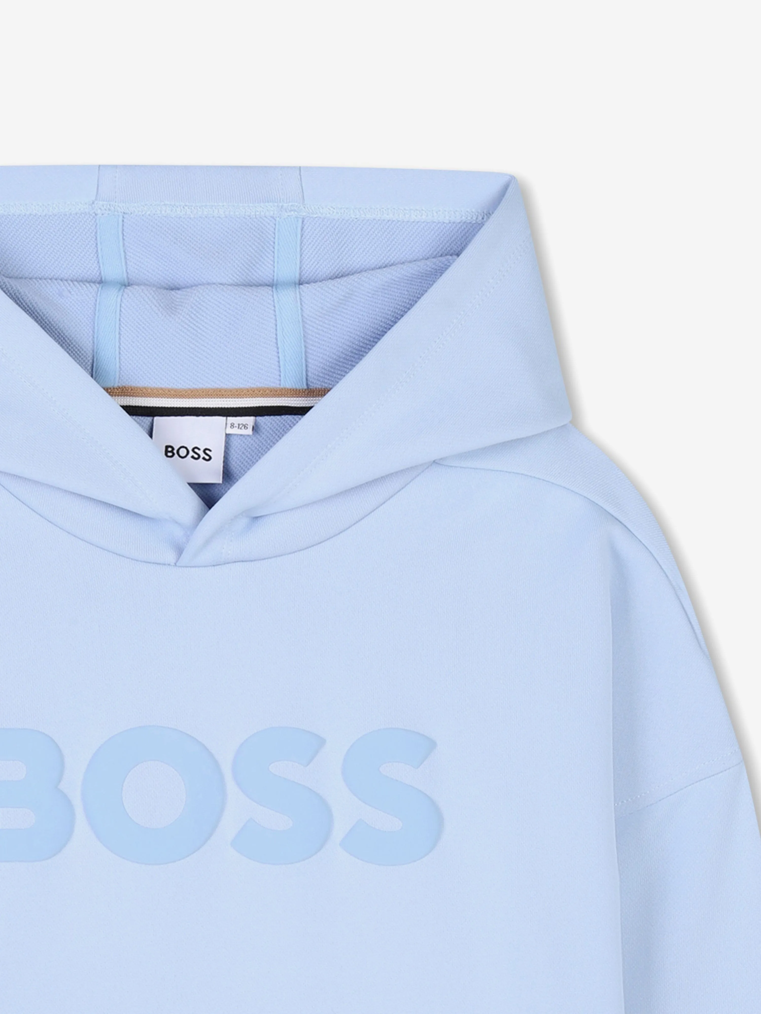 BOSS Boys Logo Print Hoodie in Blau