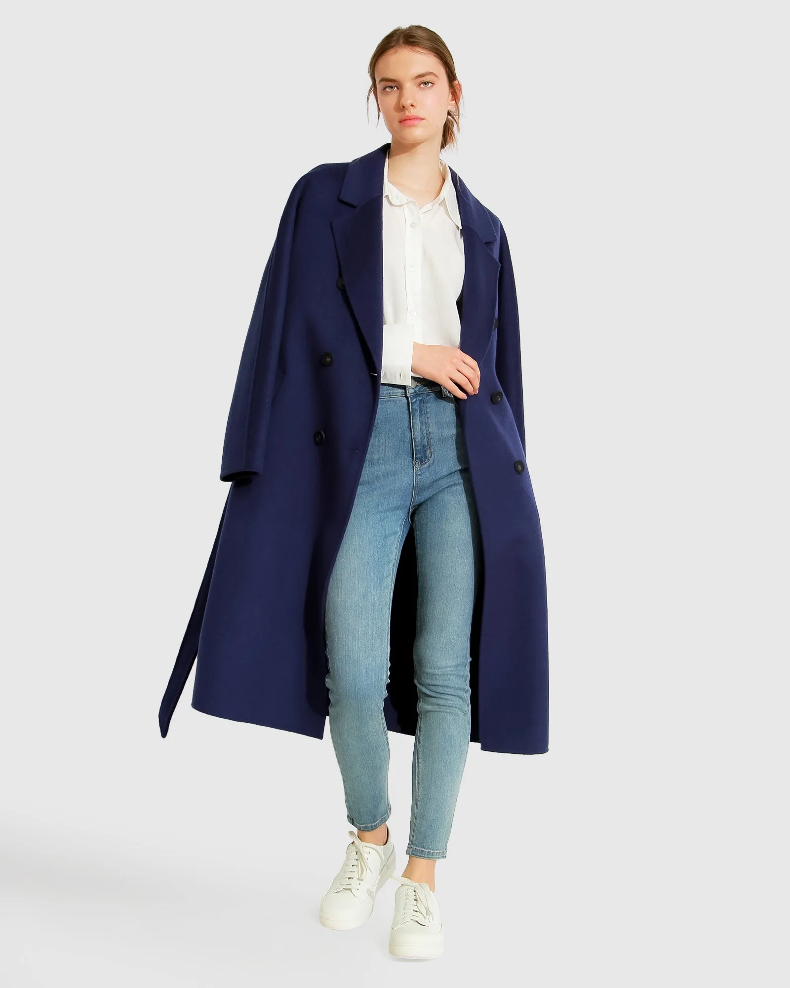 Boss Girl Doppelreihiger gefütterter Wollmantel - Mitternachtsblau