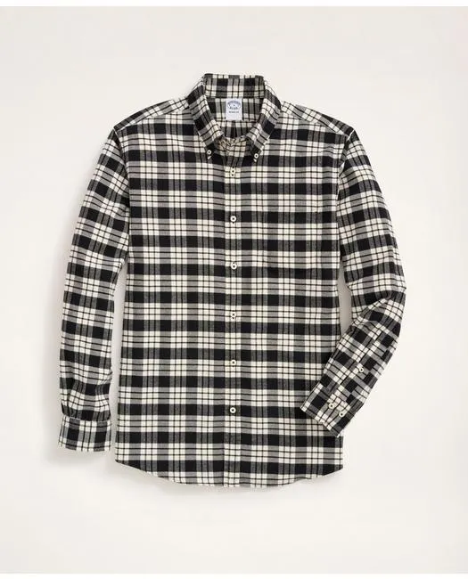 Brooks Brothers Herren Regent Regular-Fit Portugiesisches Flanellhemd Weiß/Schwarz Brooks Brothers