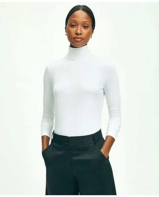 Brooks Brothers Damen Baumwolle-Modal Rollkragenpullover Weiß Brooks Brothers