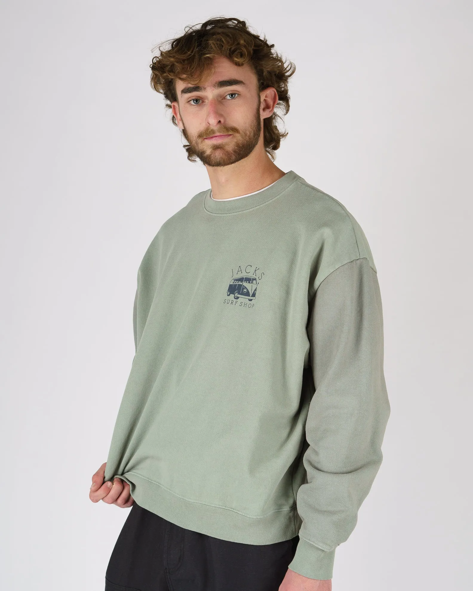 Bus Stop Schweres Crewneck - Salbei
