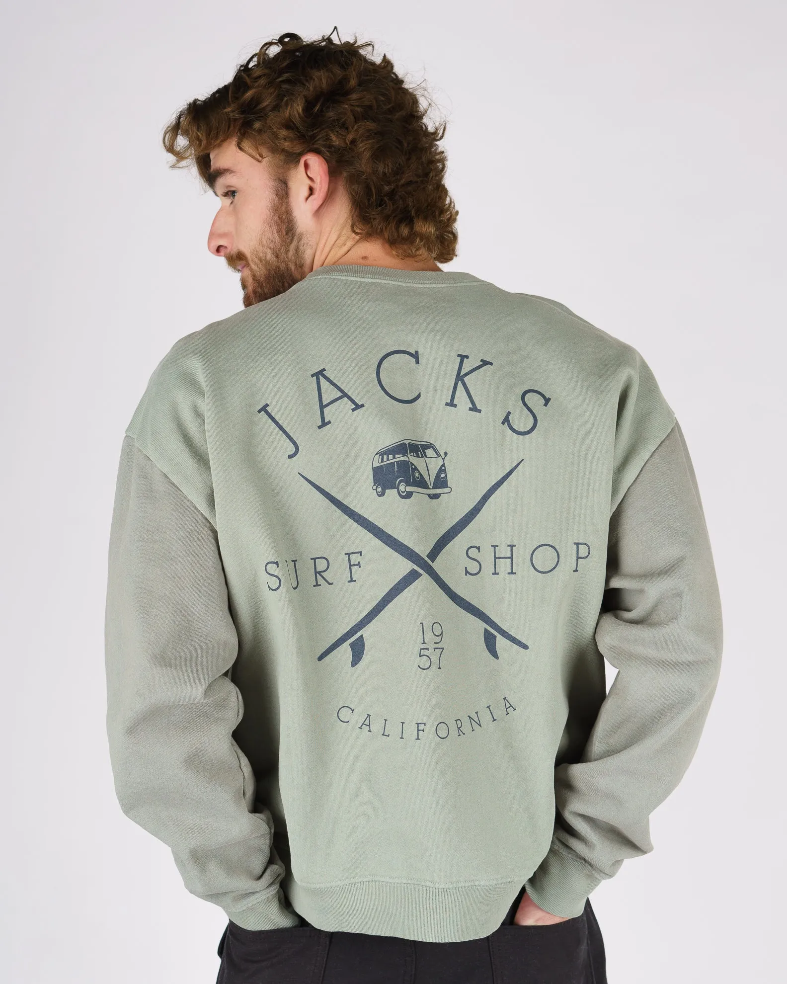 Bus Stop Schweres Crewneck - Salbei