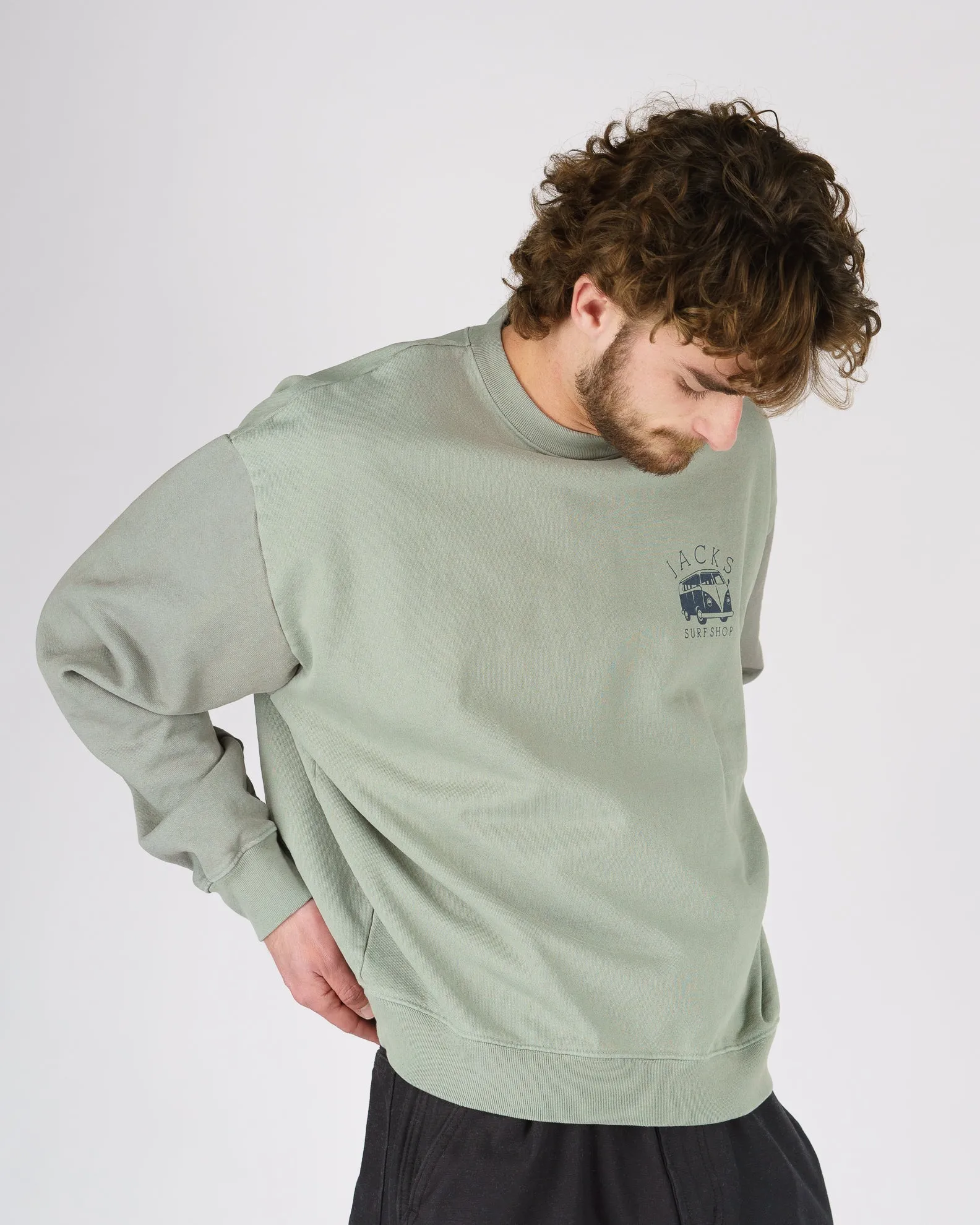 Bus Stop Schweres Crewneck - Salbei