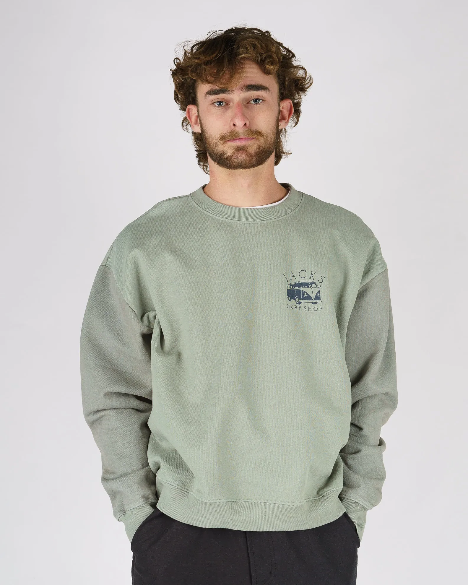Bus Stop Schweres Crewneck - Salbei