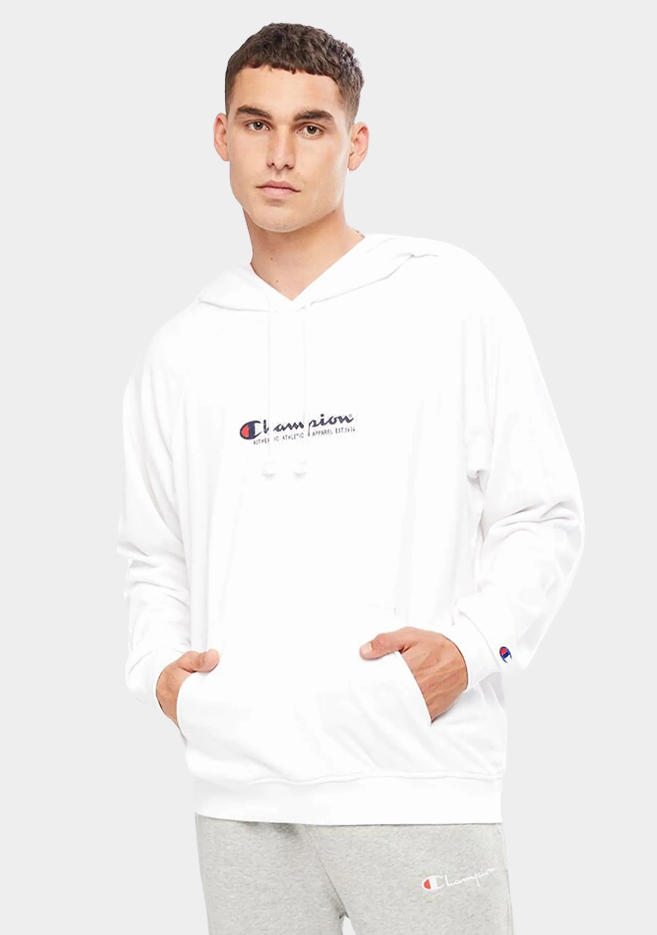 Champion Herren French Terry Script Hoodie <br> AW4AN WIT