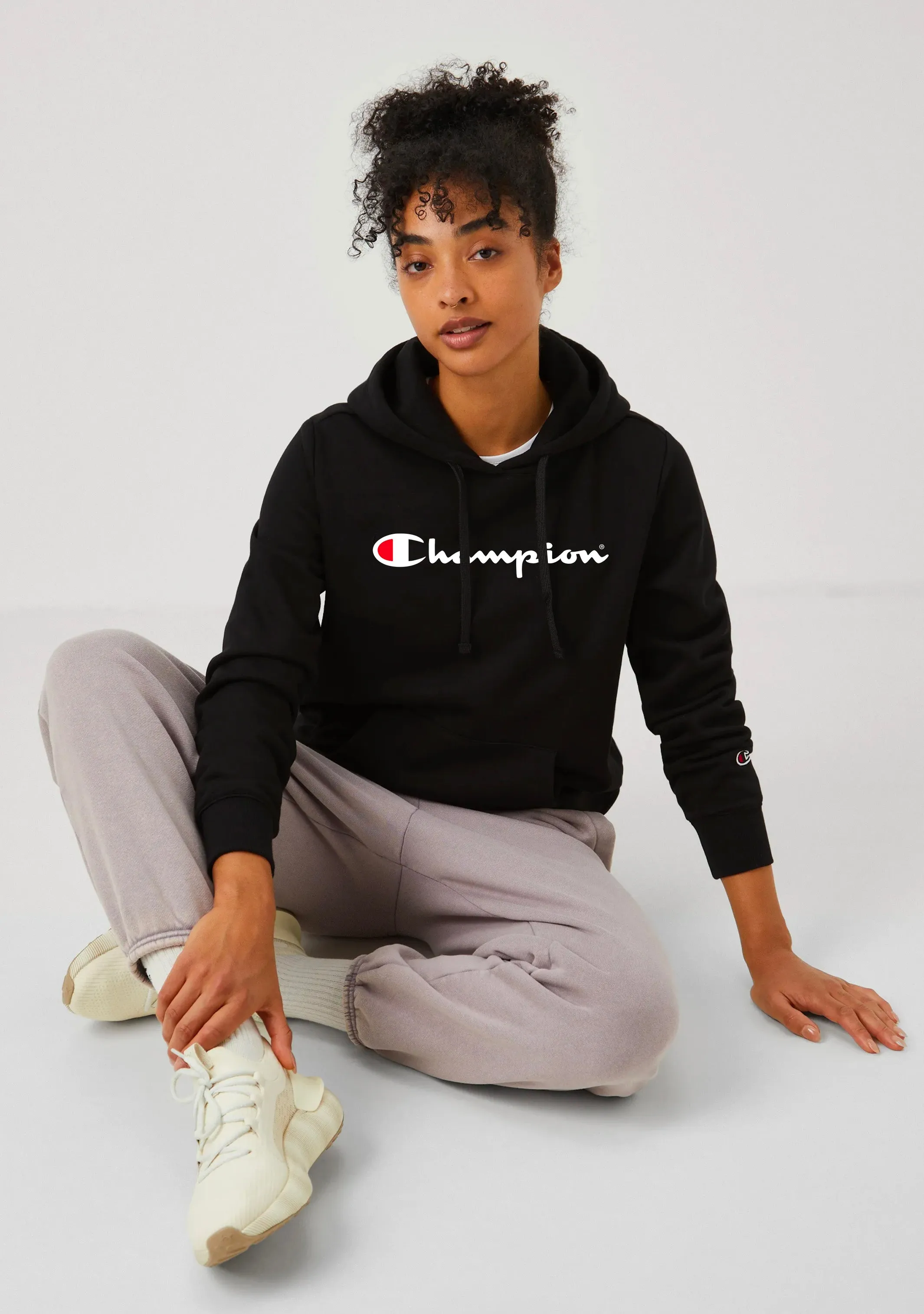 Champion Damen Script Logo Hoodie Schwarz