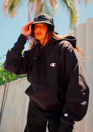 Champion Damen Small C Logo Boyfriend Fit Hoodie <br> CTH6A1 Schwarz