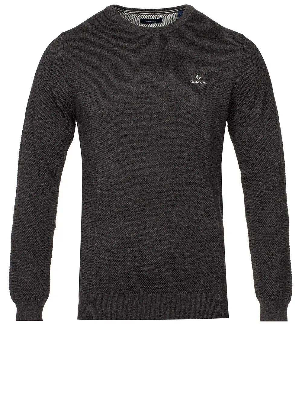 Baumwoll-Piqué Pullover mit Rundhalsausschnitt in Anthrazit Melange