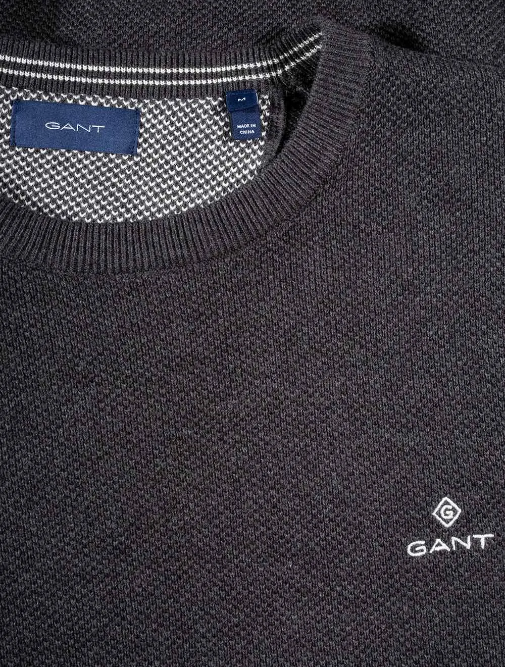 Baumwoll-Piqué Pullover mit Rundhalsausschnitt in Anthrazit Melange
