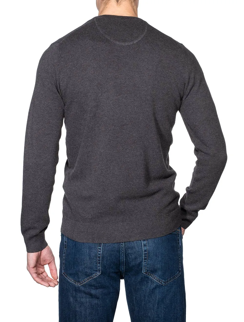 Baumwoll-Piqué Pullover mit Rundhalsausschnitt in Anthrazit Melange