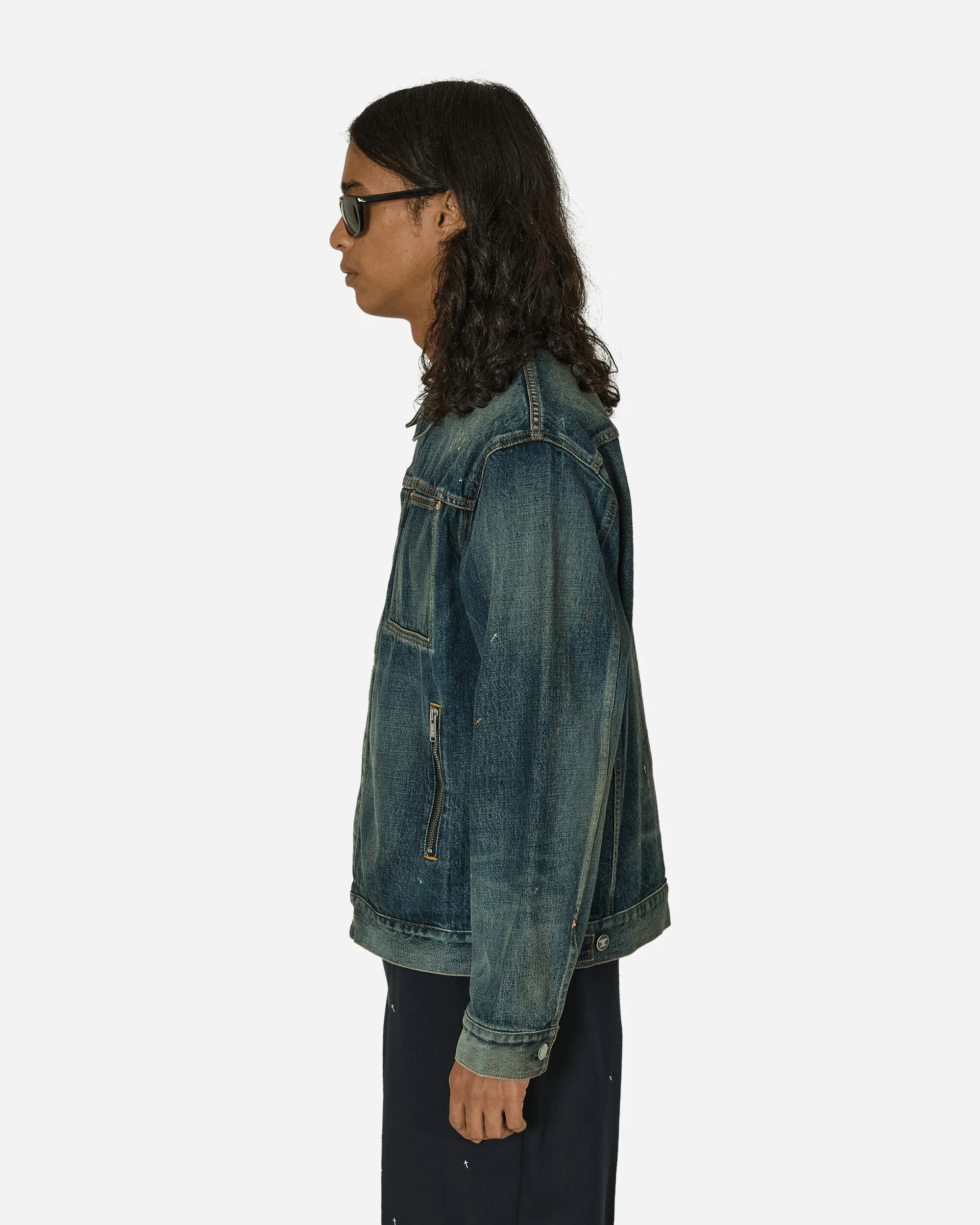 Kreuzstick-Distressed-Denimjacke Hellblau Indigo