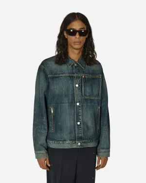 Kreuzstick-Distressed-Denimjacke Hellblau Indigo