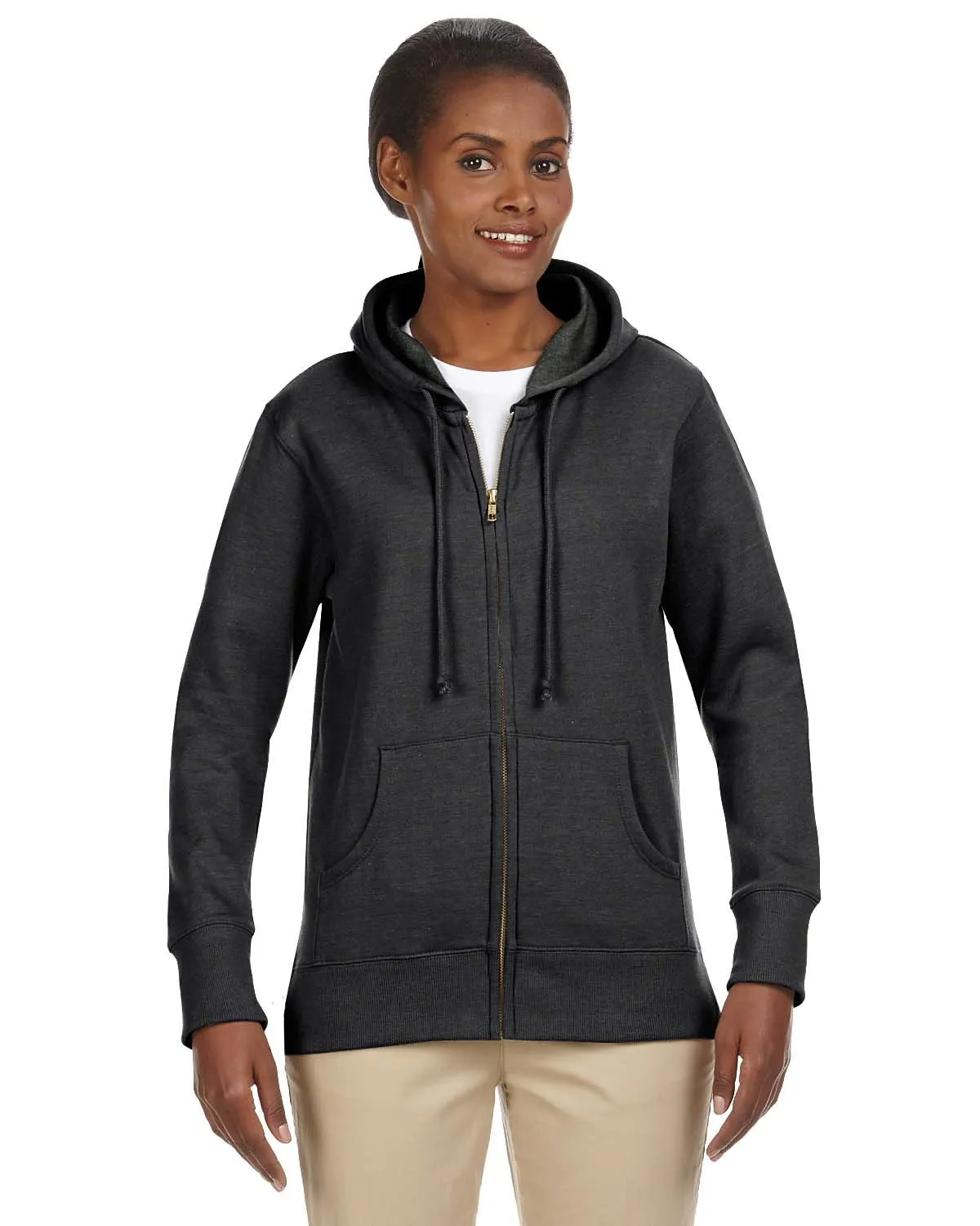 econscious EC4580 Damen Bio-/Recycelter Melierter Fleece Kapuzenpullover mit Reißverschluss