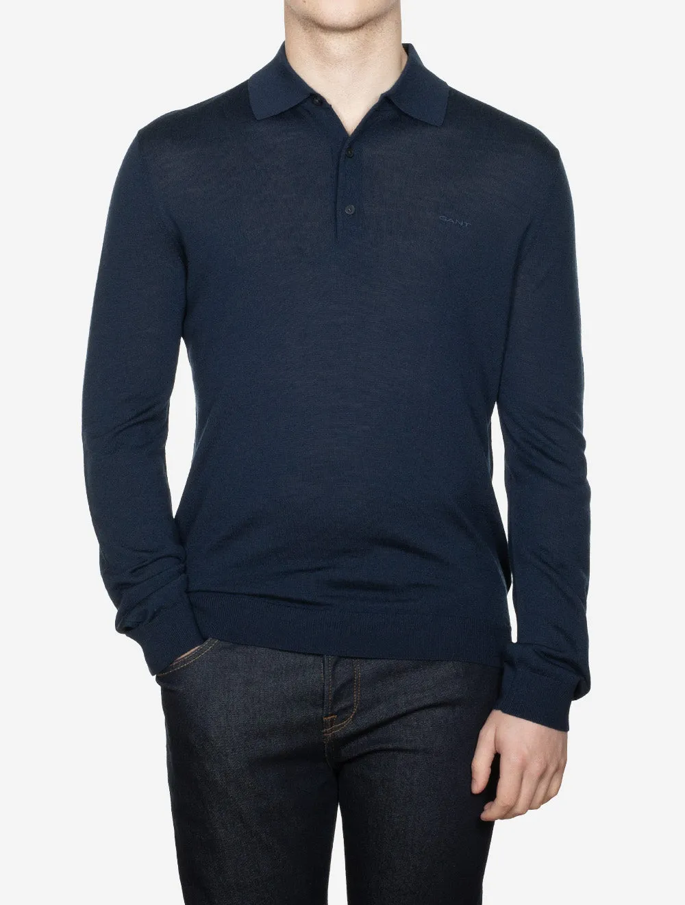 Extra Feine Merinowolle Polo Marine