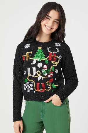 Forever 21 Strickpullover für Damen mit weihnachtlichem Grafikdesign Schwarz/Mehrfarbig Forever 21