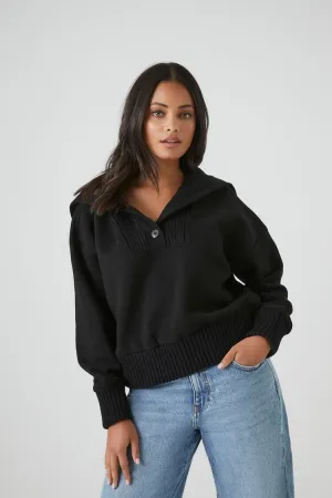 Forever 21 Strickpullover für Damen mit halber Knopfleiste und Rippenoptik Schwarz Forever 21