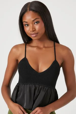 Forever 21 Damen Strick-Rüschen-Top Schwarz Forever 21