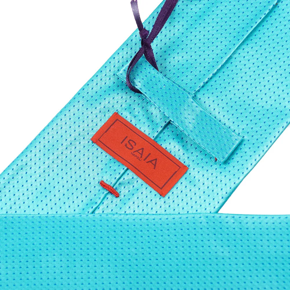 Isaia Aqua Blau Pünktchenseidenkrawatte Kleidung_Isaia