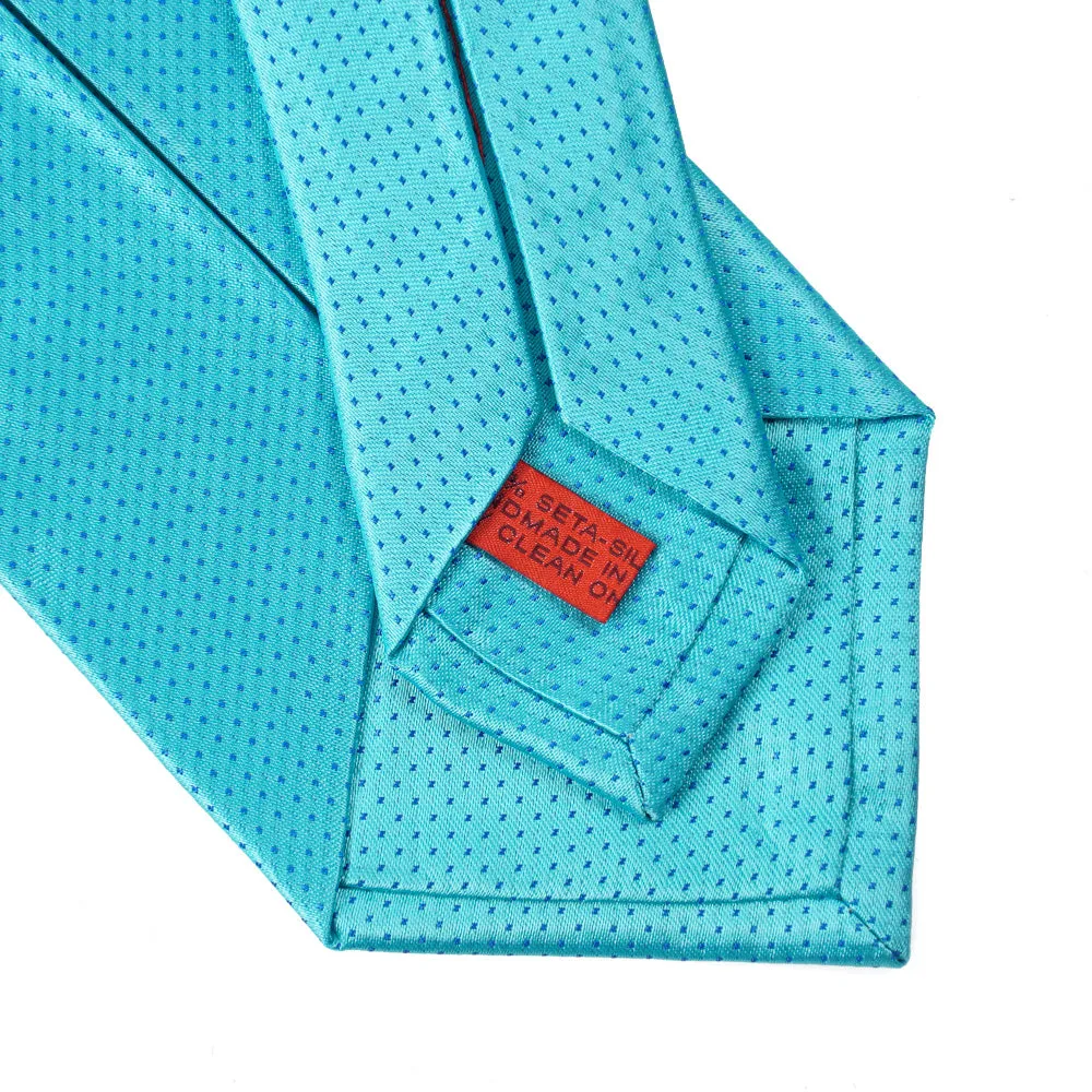 Isaia Aqua Blau Pünktchenseidenkrawatte Kleidung_Isaia