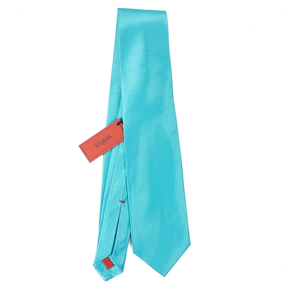 Isaia Aqua Blau Pünktchenseidenkrawatte Kleidung_Isaia