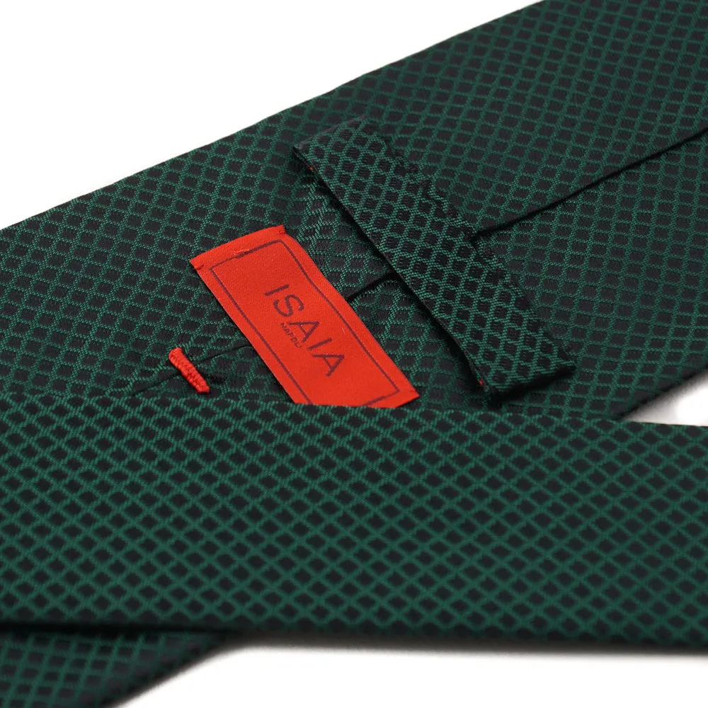Isaia Smaragdgrüne Mini-Karo Seidenkrawatte Kleidung_Isaia