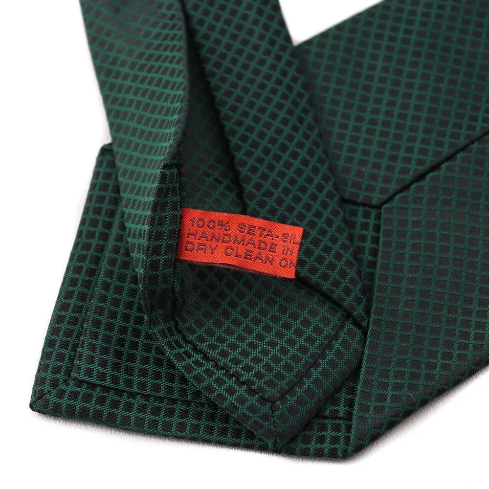 Isaia Smaragdgrüne Mini-Karo Seidenkrawatte Kleidung_Isaia