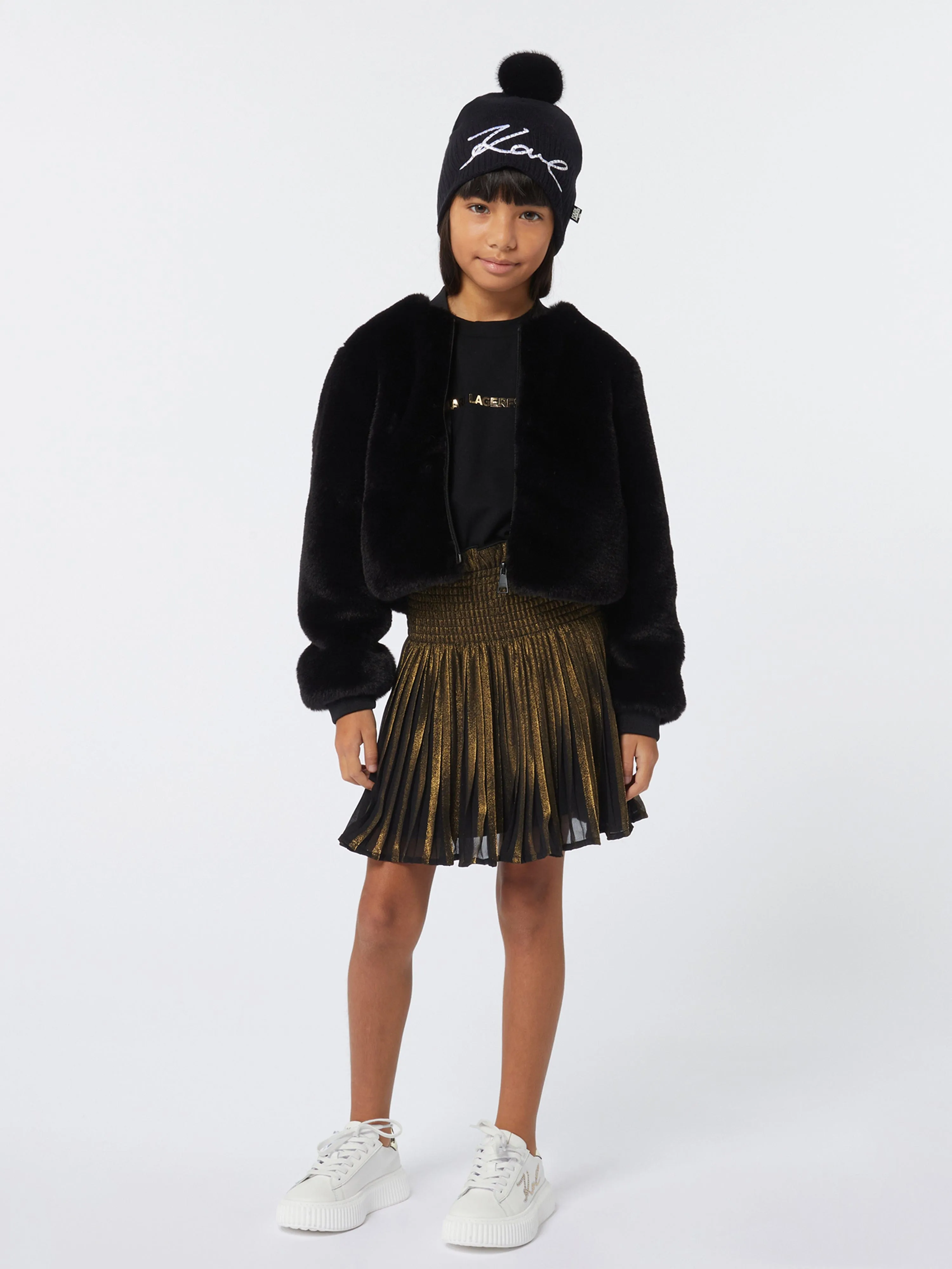 Karl Lagerfeld Mädchen Kunstpelz Jacke in Schwarz