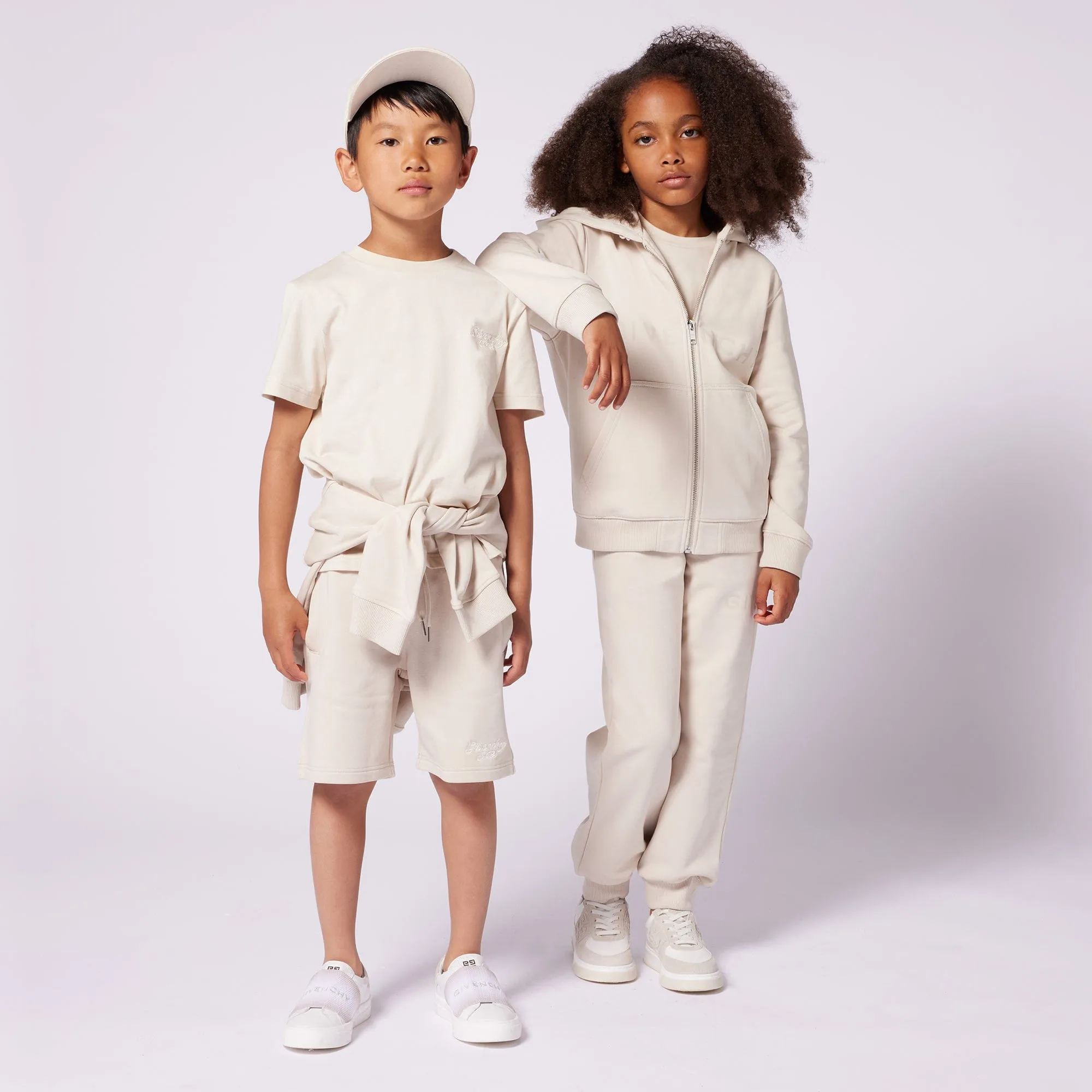 Kids 4G Logo Reißverschluss-Pullover in Beige