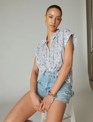 Lucky Brand Gedrucktes Dolman Popover Hemd Blau Multi Lucky Brand
