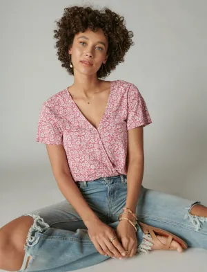 Lucky Brand Gedrucktes Surplice Top Pink Multi Lucky Brand