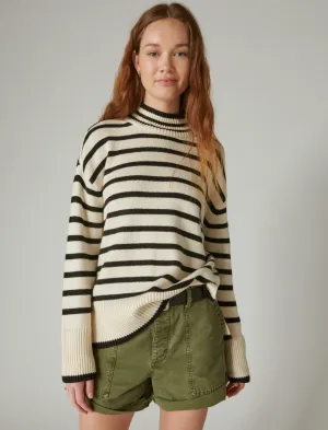 Lucky Brand Gestreiftes Mock-Neck Tunika Whitecap Grau Schwarz Lucky Brand