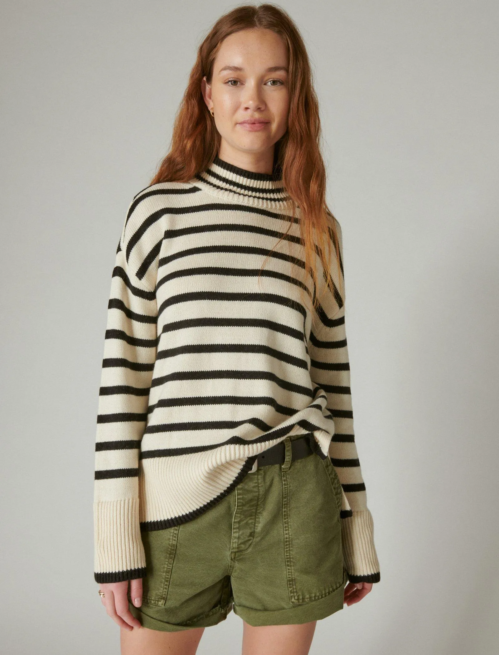 Lucky Brand Gestreiftes Mock-Neck Tunika Whitecap Grau Schwarz Lucky Brand