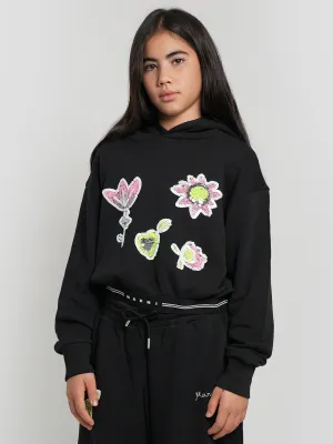 MARNI Mädchen Applikations Hoodie in Schwarz