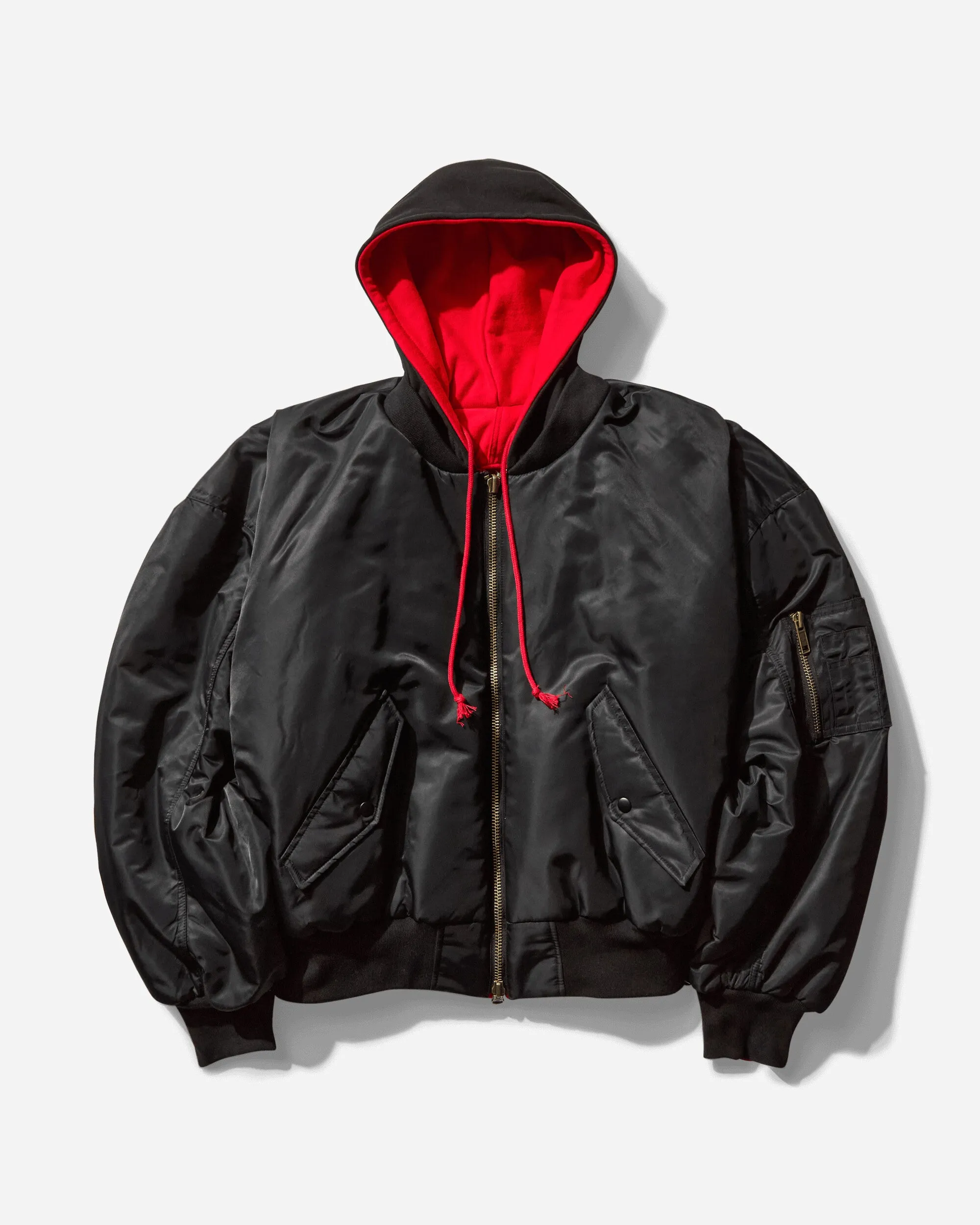 Herren Reversible Kapuzen-MA-1-Jacke Schwarz / Rot