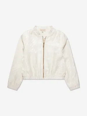 Michael Kors Mädchen Jacquard Satin Logo Jacke in Elfenbein
