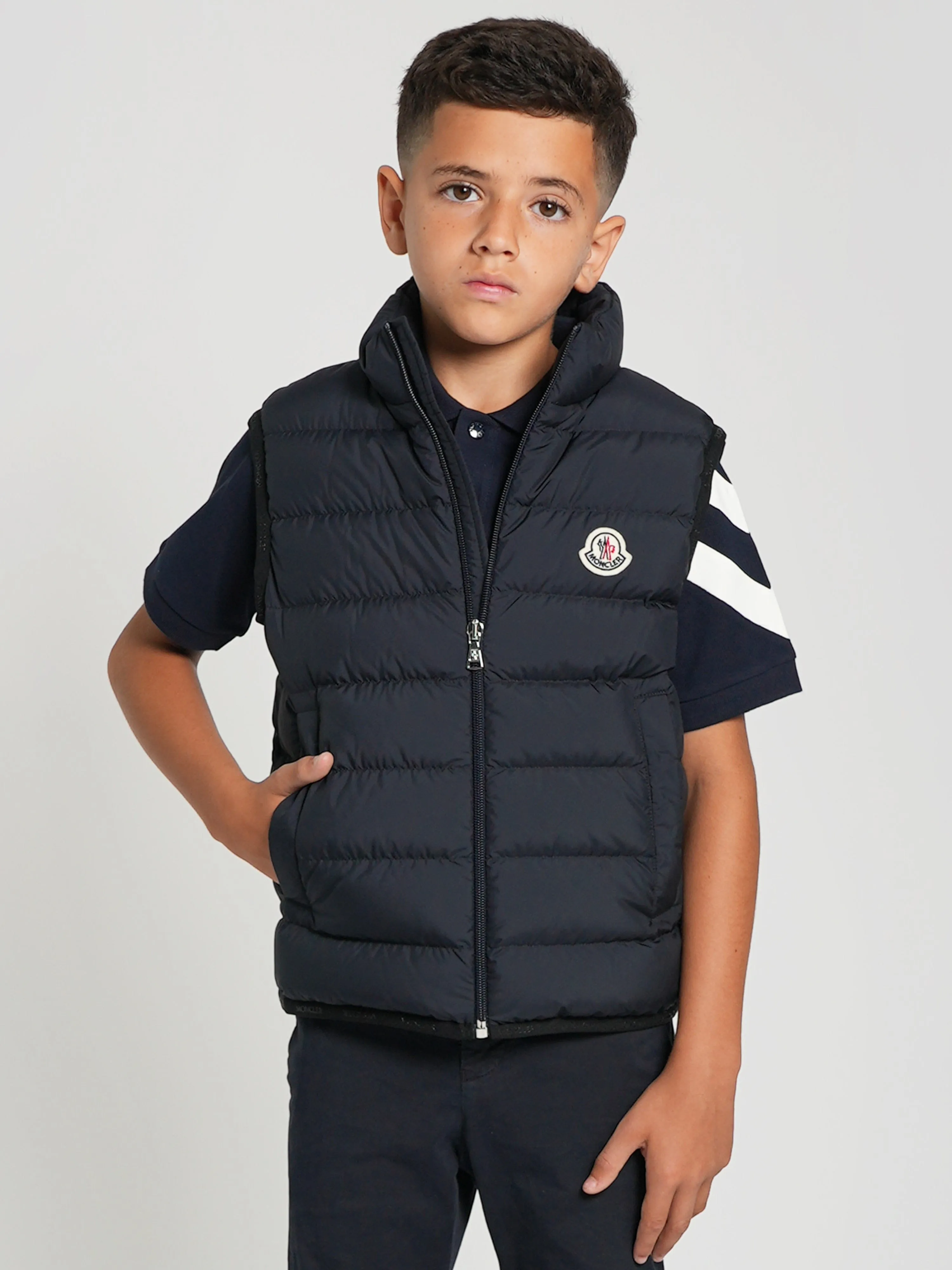 Moncler Enfant Jungen Daunengefütterte Contrin Weste in Marine