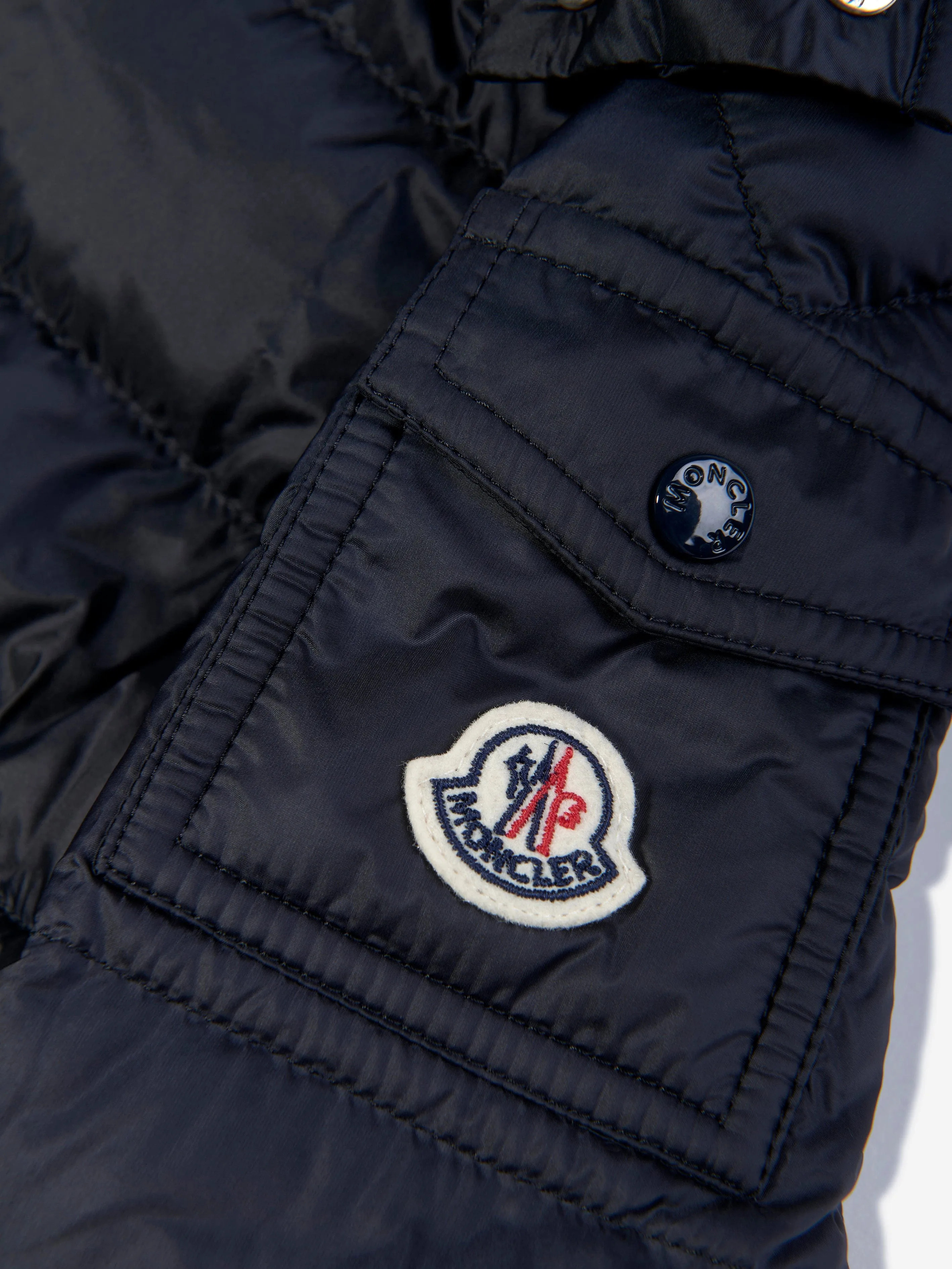 Moncler Enfant Mädchen Daunengefütterte Meillon Lange Parka in Marine