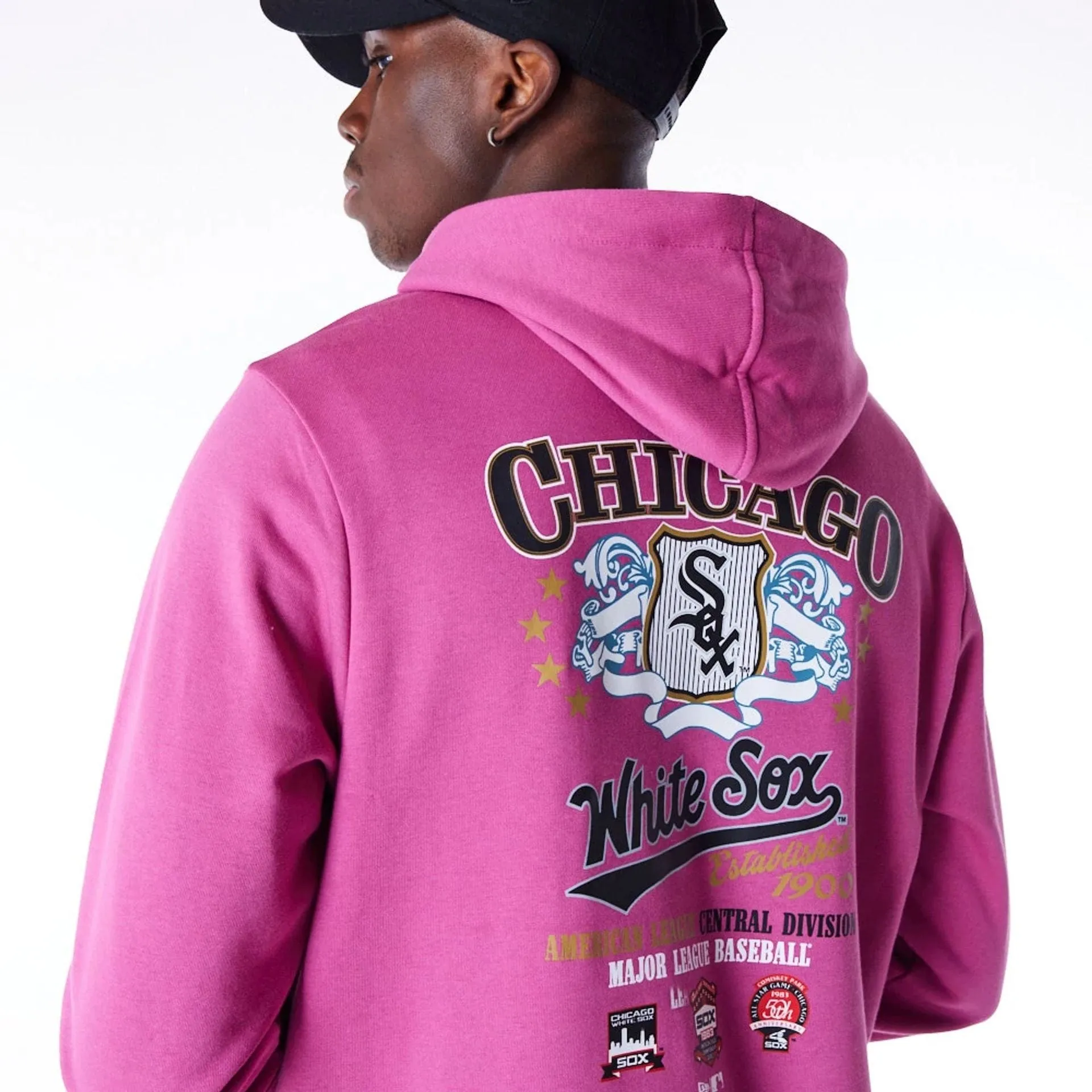 New Era Sweatshirts und Hoodies Chicago White Sox MLB Abzeichen Grafik Lila Pullover Hoodie